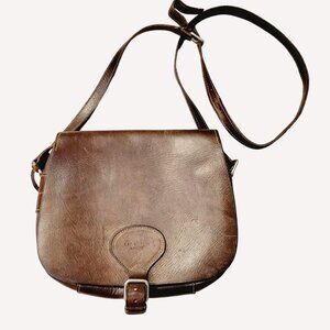 Vtg RARE Brown Leather L&C Boldrini Italy Luggage Saddle Crossbody Bag Purse